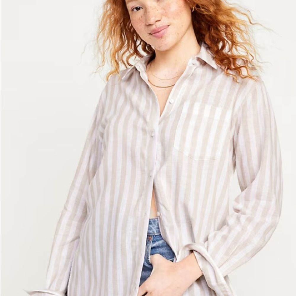 Old Navy The Boyfriend Shirt — Striped | Size Large | Never Worn